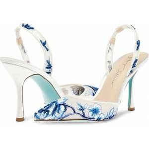 Betsy Johnson Women’s Mesh Embroidered Pumps - Blue Floral